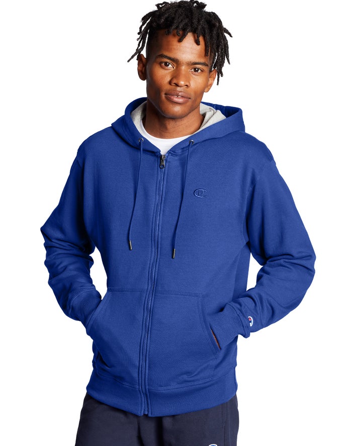 Champion Hoodie Heren - Blauw - Powerblend Fleece Full Zip C Logo ( 809647-SKP )